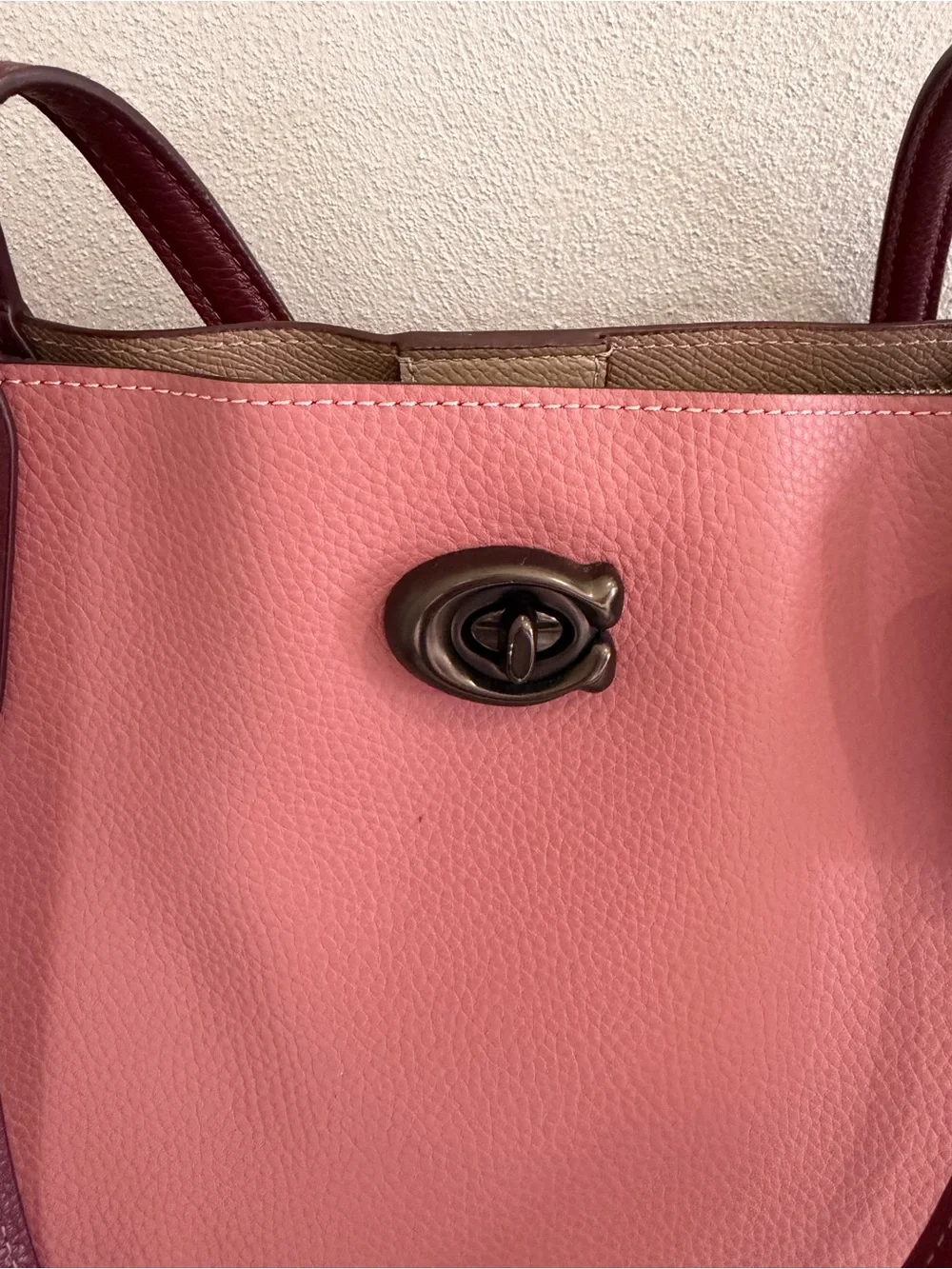 Coach Willow Tote With Pink Colorblock Coated Canvas Leather